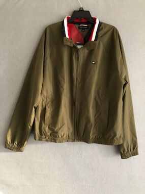 Tommy Hilfiger Olive Green Jacket with Signature Red White Navy Trim